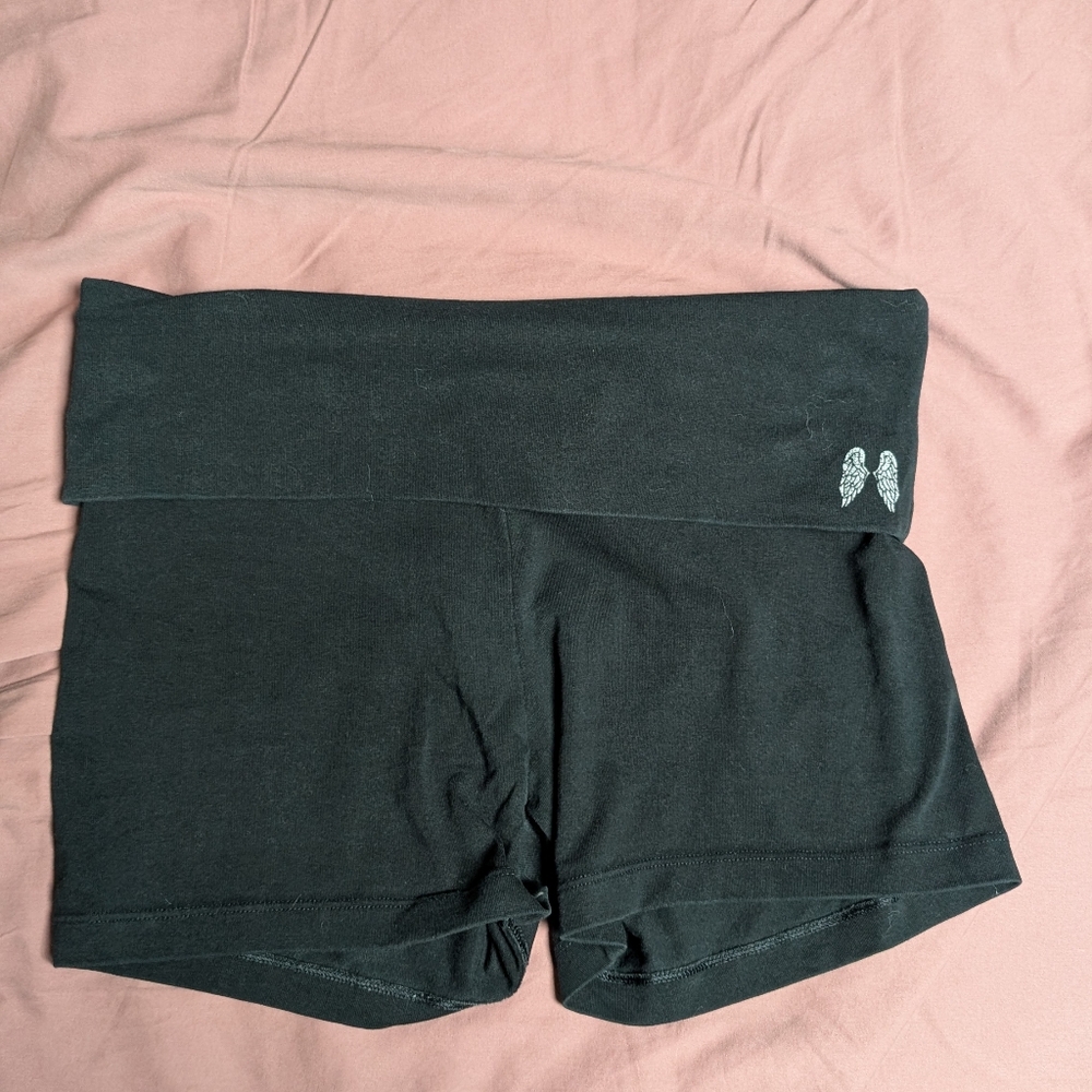 Foldover Yoga Shorts Victoria's Secret Black with Wing Accent